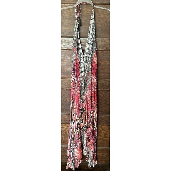 Asa Kaftans Pink Snake Print Kimono Robe Halter Dress w/ Scarf One Size Set - Picture 2 of 16